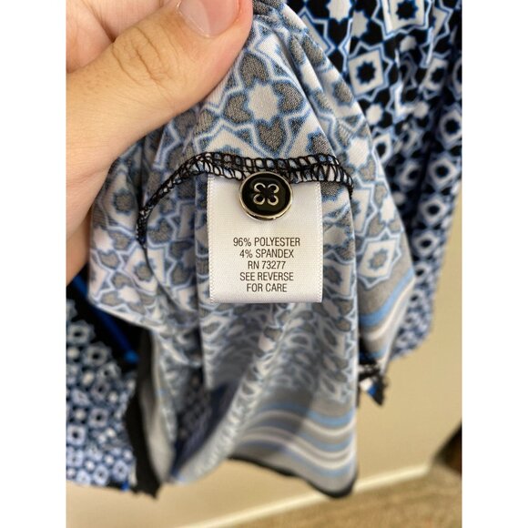 Croft & Barrow Womens 1X Blue Black 3/4 Sleeve Top Geometric Floral Polyester - Picture 5 of 7